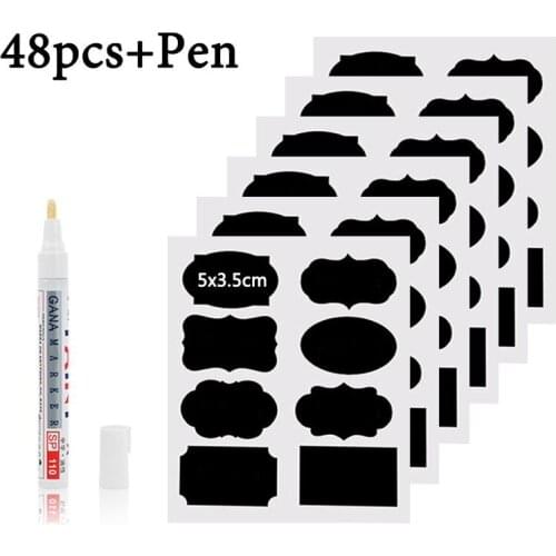 48Pcs/Set Waterproof Chalkboard Kitchen Spice Label Stickers Home Jars Bottles Tags Blackboard Labels Stickers With Marker Pen