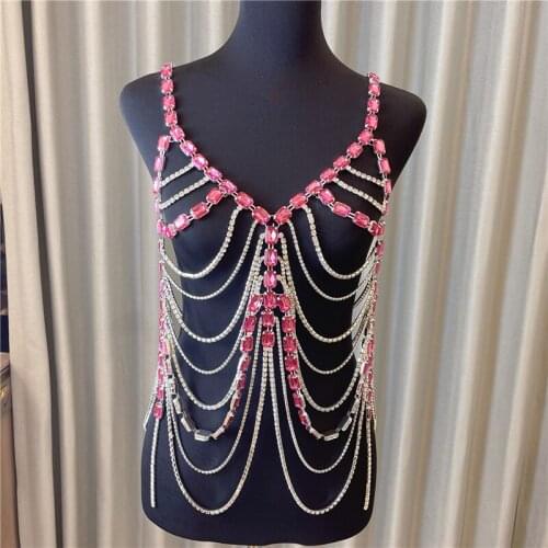 High Quality Exaggerated Large Rhinestone Body Chain Jewelry Halloween Carnival Costume Crystal Chest Chain Lingerie Thong Gifts