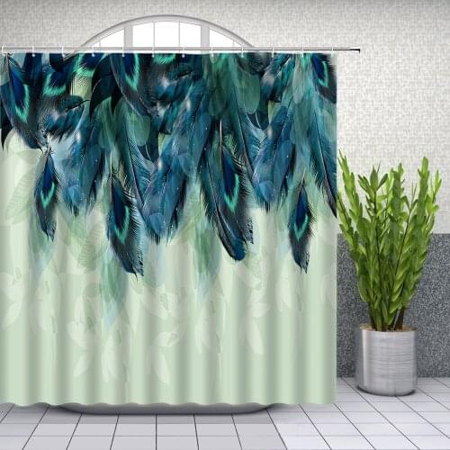 Peacock Feather Shower Curtains Colored Bird Plume Pattern Bathroom Decor Home Bathtub Waterproof Polyester Fabric Curtain Set