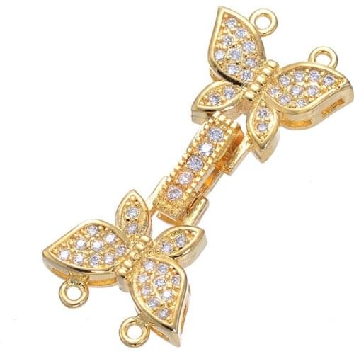 Micro Pave CZ Stone Zircon Butterfly Clasps For 2 Rows Multi-Strand Pearl Necklace Bracelet diy jewelry making accessories