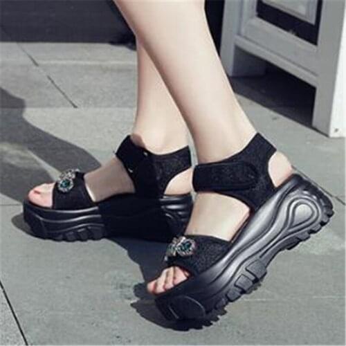 Women Platform Wedges sandals thick soles womens Sandals 2020 summer Rhinestone open toe beach muffin fashion women shoes 34-40