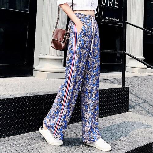 Wear Tidal Vertical Stripe Woman Trousers Degree Of Tightness Kidney Pants Chiffon Easy Knicker Flower Colour h190425