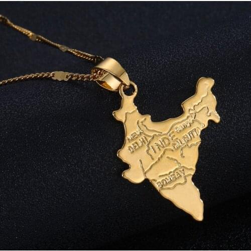 Gold Color Republic of India Map Pendant Necklace Fashion India Map Chain Jewelry