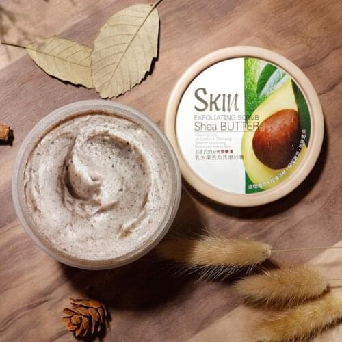 1pcs Body Scrub Shea Butter Exfoliating Gel Deep Cleansing Treatment Acne Avocado Brightening Smooth Pores Whitening Face W K2Z2