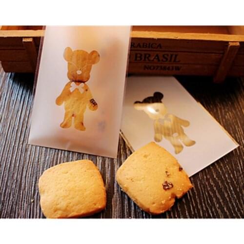 100pcs Cute white bear Plastic Bag Wedding Birthday Cookie Candy Gift Packaging Bags OPP Self Adhesive Party Favors
