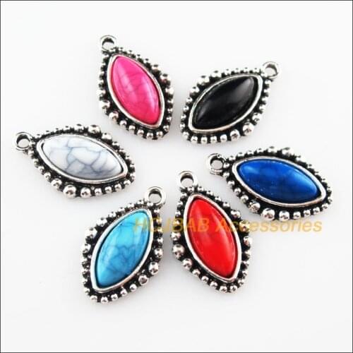 12 New Eye Mixed Charms Stone Tibetan Silver Tone Pendant 14.5x24mm