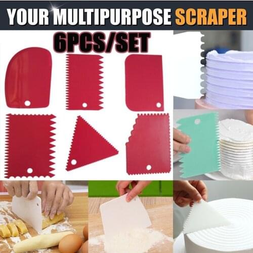 6pcs/Set Reusable Dough Cutter Plastic Spatula For Cake Cream Scraper Pasty Cutters Scraper Irregular Teeth Edge DIY Smoother