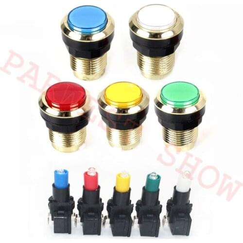 5PCS 32 mm Arcade Button Chrome Golden Plated 12V LED Illuminated Push Button with white LED Lights and Mircoswitch