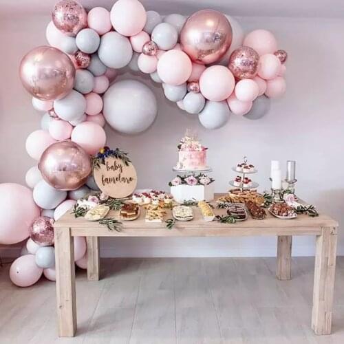 87pcs Macaron Balloon Arch Garland 5"-22" Pink Gray Rose Gold Confetti Balloon Bulk for Wedding Birthday Party Decoration Event