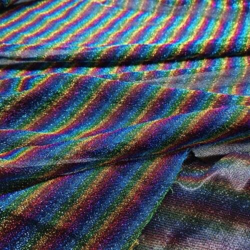 Shimmer Fabric Metallic Rainbow Stripe Polyester Craft Material DIY Doll Bling Cloth Party decoration shiny fabric 1M/lot