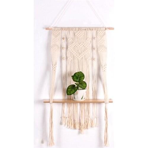 Bohemian Macrame Tapestry Wood Board Wall Hanging Planter Book Storage Shelf for Wedding Room Dorm Wall Decor Christmas Gift