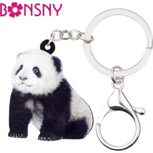 Bonsny Acrylic Sweet Chinese Panda Key Chains Keychains Rings Novelty Animal Jewelry For Women Girls Teens Bag Charms Original