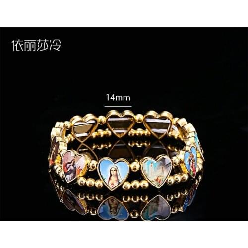 Catholic Beaded Bracelet Cross Heart Bracelet, Jesus Virgin Golden Bracelet, Heart Shaped Icon Bracelet Color Random Style