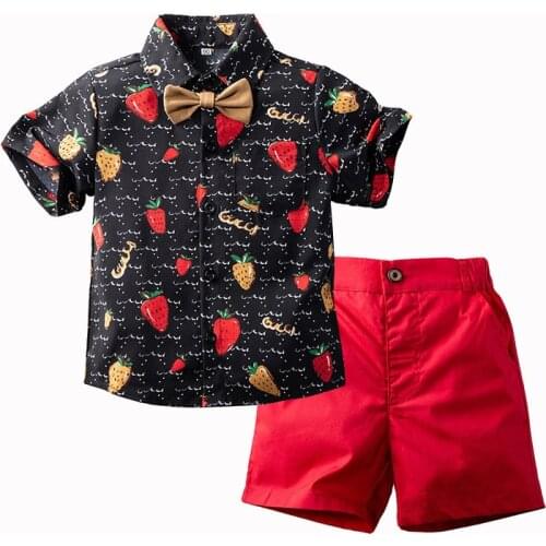 Strawberry Boys Sets Gentleman Toddler Shirt And Shorts Cotton Quality Childrens Tops + Trousers Kids Clothes