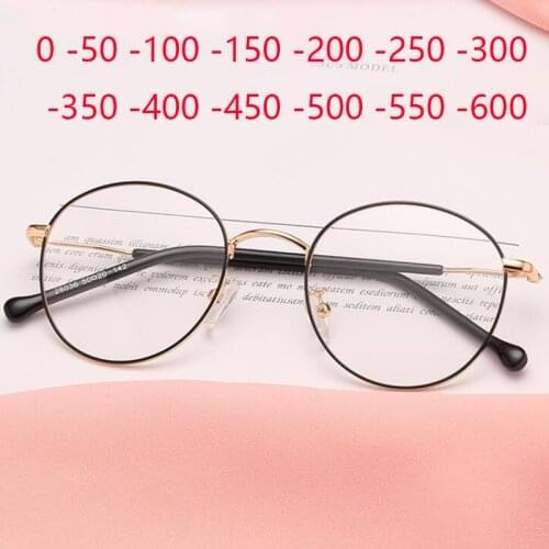 Round Nearsighted Glasses Metal Vintage Photochromic Gray Diopter Eyeglasses Prescription 0 -0.5 -0.75 To -6