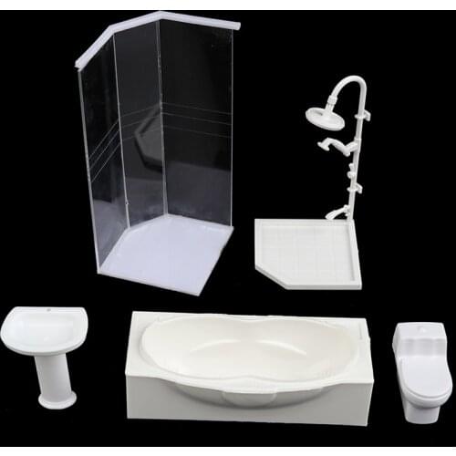 1:25 Dollhouse Miniature Bathroom Set Shower Room Toilet Bathtub Sink Model Toy For Children Kids