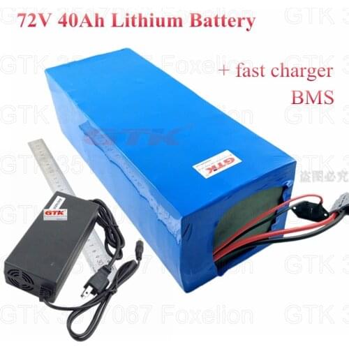 Li-Ion Ebike Battery Pack 72V 40Ah Lithium Battery Pack for 72V 3000W 5000W 7000W in GA PF 18650 Cells NMC + 84v 10A Charger
