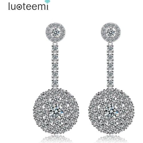 LUOTEEMI Luxury Long Drop Earrings for Women with AAA Round Cubic Zircon Wedding High Quality Jewelry Birthday Gift Wholesale