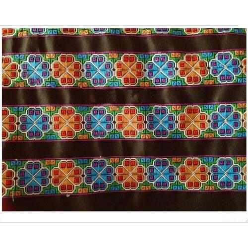 Miao cross stitch crochet cotton fabric lace trim 6.5cm dress collar ribbon tape webbing ethnic tribal nepal thai india boho DIY