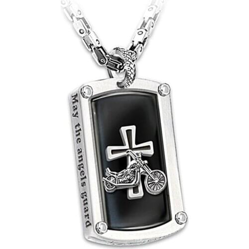 2021European and American New Fashion Trend Unisex Stainless Steel Mens Punk Hip Hop Pendant Motorcycle Cross Pendant Necklace