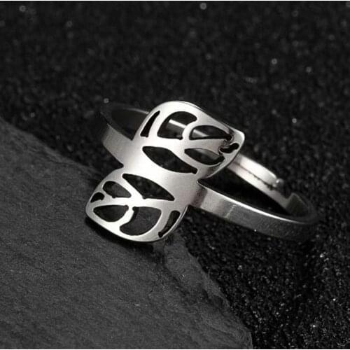 Punk Gothic Fresh and Sweet Branch and Leaf Ring Temperament Personality Fashion Stainless Steel Ladies Ring Open Wedding Ring