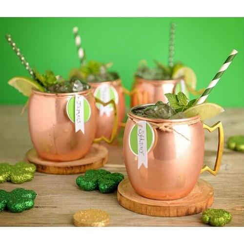 Quevinal 50pcs 530ml 18oz Copper Mug Stainless Steel Beer Cup Moscow Mule Mug Rose Gold Hammered Copper Plated Drink ware mugs