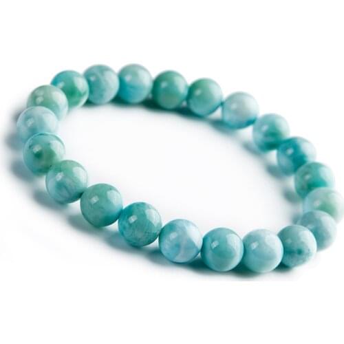 Women Jewelry 9mm Natural Genuine Blue Larimar Stone Crystal Stretch Round Beads Bracelet