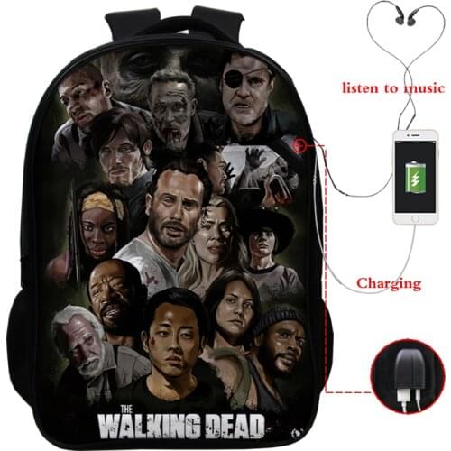 16 Inch Backpack Walking Dead School Bags Children Custom Design Bagpack Back To School Kit USB Charging Travel Knapsack Bag