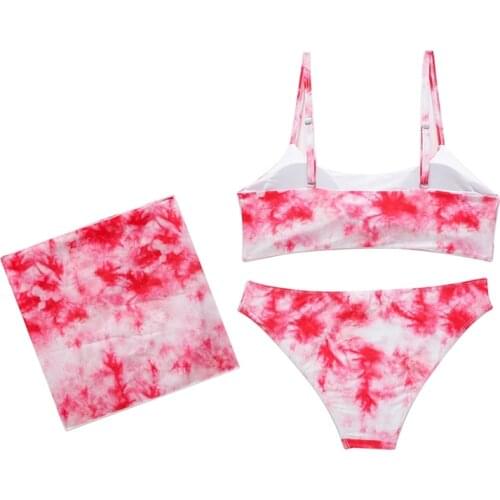 Sexy High Waist Three-Piece Swimsuit Long Sleeve Swimwear Women Bikini Tie-Dye Swimsuit for Women
