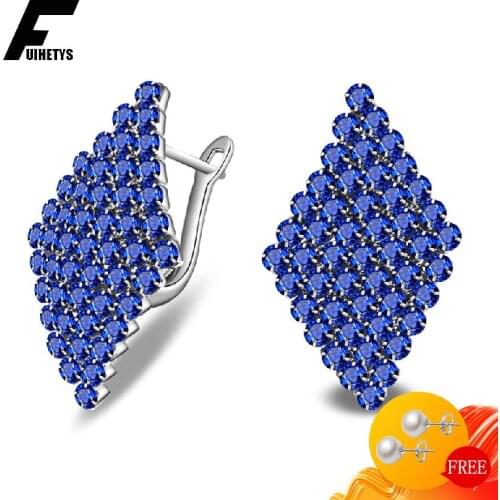 Luxury 925 Silver Jewelry Earrings for Women Wedding Geometric Sapphire Gemstones Drop Earring Engagement Accessories Wholesale