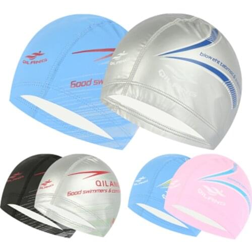 New Mens Elastic Waterproof PU Fabric Protect Ears Long Hair Sports Swim Pool Hat Swimming Cap Free size for Men & Women Adults