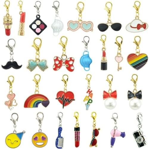 JINGLANG Mixed Enamel Charms Eye Lipstick Facial Mask Alloy Necklace Bracelet Drop Oil Making Make Up Accessory Jewelry 50pcs