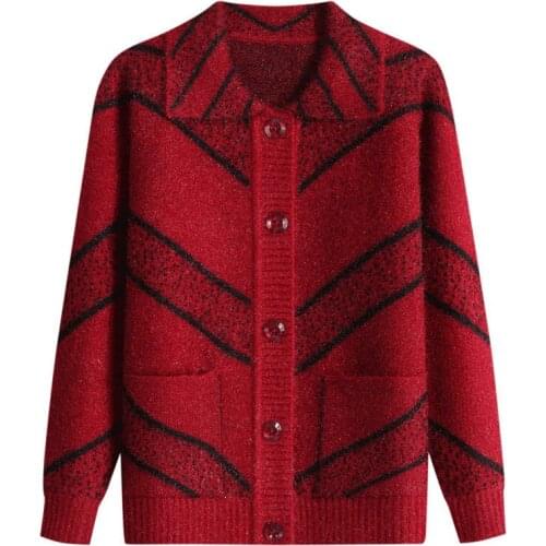 Middle-aged Elderly Womens Sweaters Knit Cardigan Spring Autumn New Plus Size Female Mother Costume Casual Jacket Tops R702