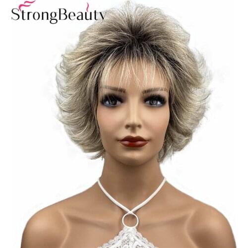 StrongBeauty Short Body Wave Wig Layered Pixie Cut Blonde/Red/Black Women Wigs Synthetic Hair Heat OK