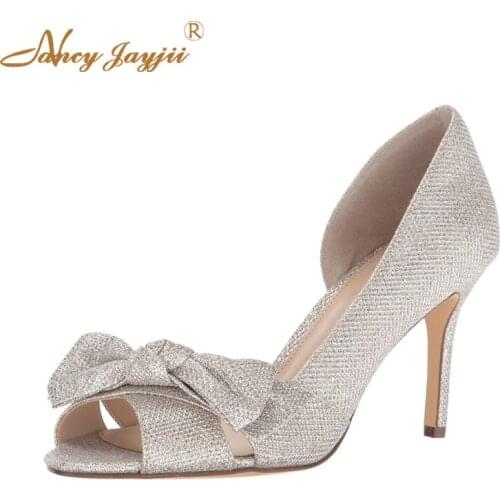 Ladies Fashion Butterfly Knot Solid Microfiber D'Orsay Pumps Peep Toe High Thin Heels Women Office Career Dress Slip On Shoes