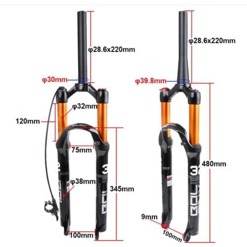 High Strength Bike Fork- Double Air Chamber Mountain Bicycle Damper Vibration Reducing Fork for 26'' 27.5'' 29'' Bike