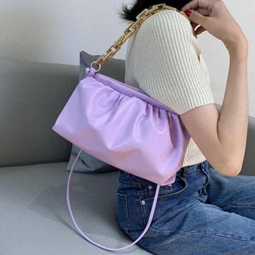 Vintage Women Pu Bag Small Underarm Casual Ladies Solid Color Cloud Purse Summer Pleated Dumpling Handlebags For Women
