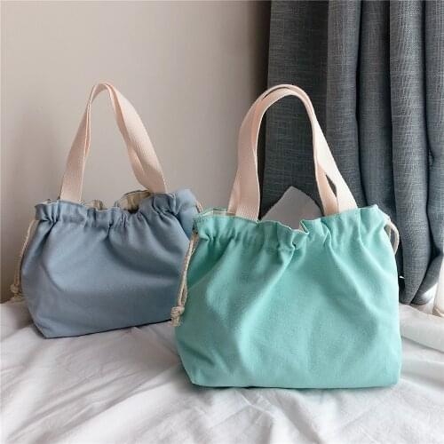 Japanese Canvas Lunch Bag Thick Lining Lunch Box Tote Drawstring Hand Bag Cute Picnic Dinner Container Food Storage Bags