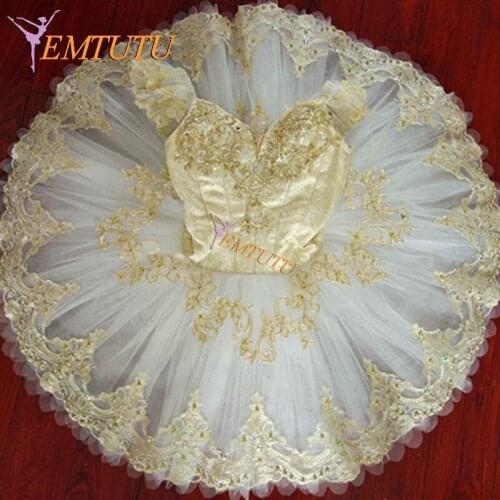 Women Professional Ballet Tutu White Gold Nutcracker Performance Pancake tutu Dress Adult Ballet Stage Costume Custom Made