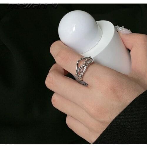 Mewanry 925 Sterling Silver Rings for Women New Trendy Elegant Creative Party Jewelry Irregular Multi-Layered Lines Accessories