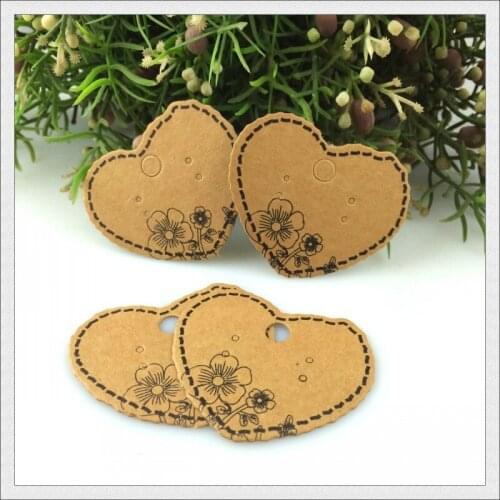 200pcs/lot Paper Jewelry Earrings Ear Studs Clips Display Packaging Card 5x4.5cm Brown Heart Shape Jewelry Earring Cards