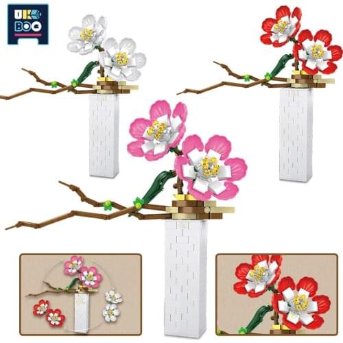 398PCS Winter Snow Plum Blossom MOC Model Building Blocks City DIY Flower World Creatively Construction Bricks Toys for Children