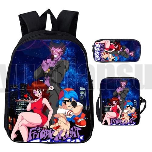 Hot Video Game Friday Night Funkin 3D Backpack 3Pcs Set School Bag Pencil Case Shoulder Bag Kids Anime Book bag boys girls bag