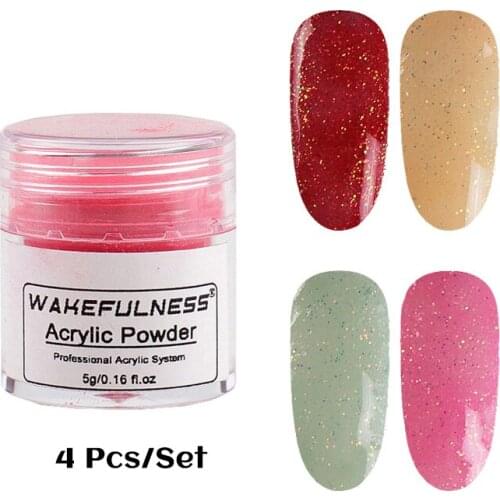 4Boxes Acrylic Powder for Nails Extensions Shiny Glitters Nail Carved Powder Set Kits Manicure Nail Art Decorations