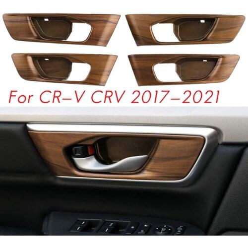 ABS Peach Wood Grain Car Inner Door Bowl Cover Handle Trims for 2017-2021 Honda CR-V CRV Accessories