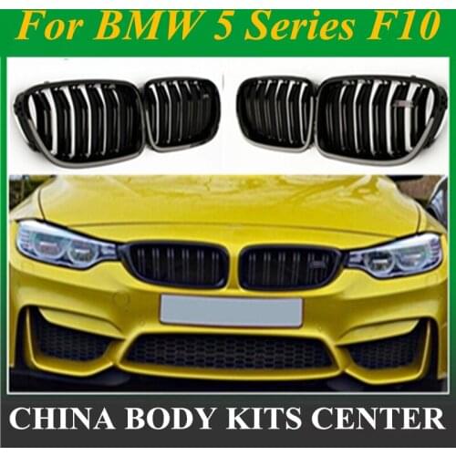 Free Shipping: 5 Series F10 Glossy Black Dual Slat M5 Style Front Kidney Grille Grill For BMW F10 520i 523i 525i 530i 535i 2010