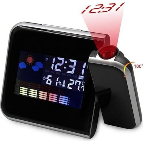 Snooze Alarm Clock LED Digital Projection Weather Thermometer Humidity Silent / No Ticking Alarm 12-Hour Plastic Clock