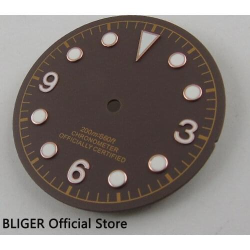 30.4MM Coffee Sterile Dial Luminous Marks Watch Dial Fit For ETA 2824 2836 MIYOTA 8205 8215 Automatic Movement D51