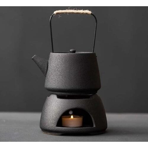 Japanese-style stoneware hand-lifting pot tea set, warm tea heating base, retro style ceramic teapot, household kettle
