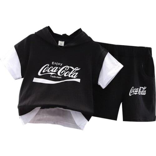 Childrens suit 2021 summer boy fake two-piece short-sleeved suit boy summer letter short-sleeved shorts two-piece suit